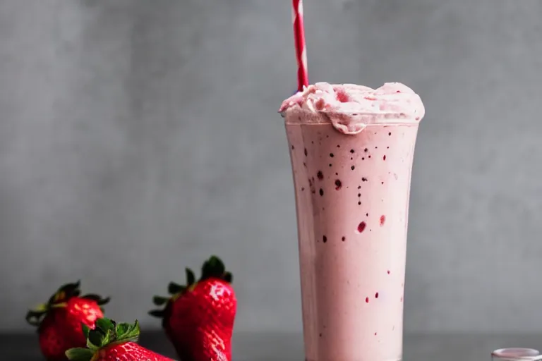 Image similar to strawberry milkshake, bar menu, canon eos r 3, f / 1. 4, iso 2 0 0, 1 / 1 6 0 s, 8 k, raw, unedited, symmetrical balance, in - frame