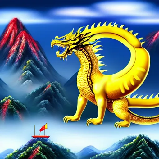 Prompt: Chinese president with bananas, battle with dragon, mountains background, fantasy art