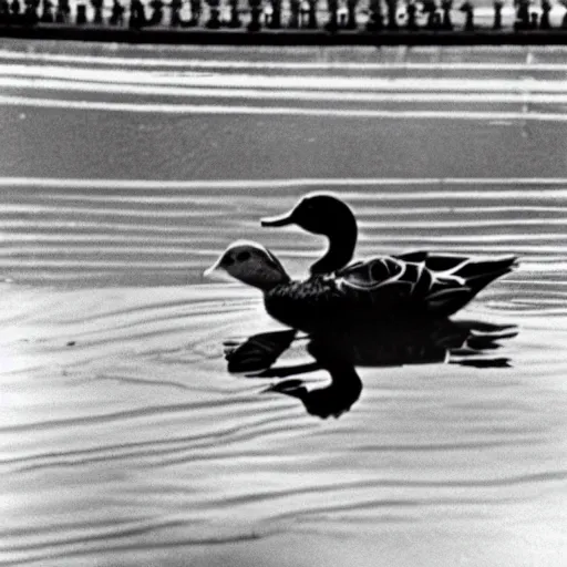 Prompt: a still of a duck in attack of the 5 0 ft. woman ( 1 9 5 8 )