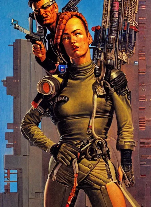 Image similar to cyberpunk mercenary. portrait by clyde caldwell and jean giraud and anton otto fischer and john philip falter and will eisner and gil elvgren