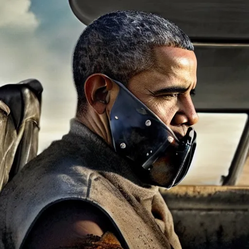 Image similar to barack obama as a character in mad max