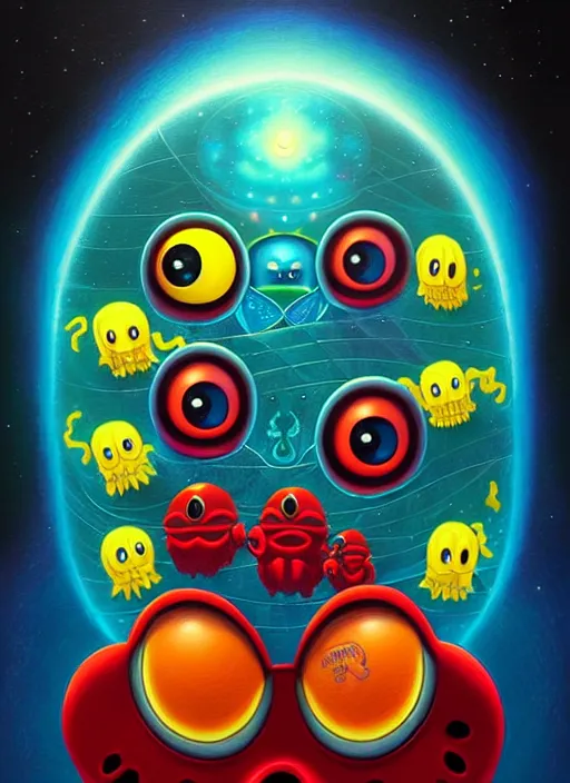 Image similar to cosmic lovecraft pacman portrait, pixar style, by tristan eaton stanley artgerm and tom bagshaw.