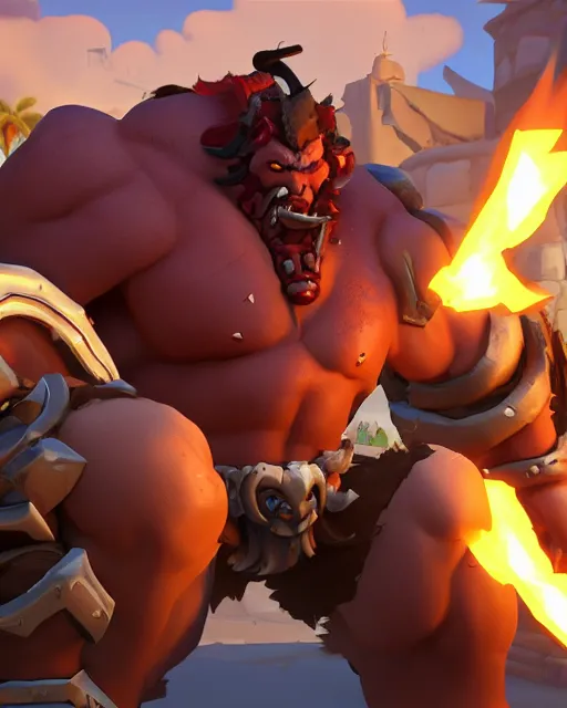 Image similar to hulking barbarian playable hero character in overwatch