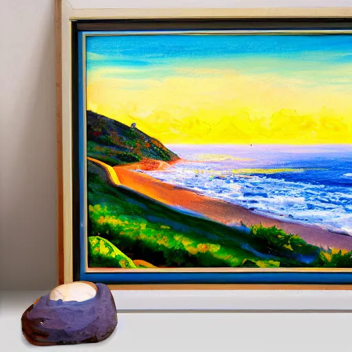 Image similar to malibu hills with ocean, pixar, disney, cinematic scene