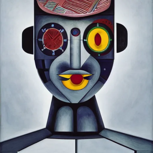 Prompt: the robot wearing her human mask, by christopher kit williams and diego rivera, symbolist, dramatic lighting, elaborate geometric ornament, art brut, god rays, soft cool colors, smooth, sharp focus, extremely detailed