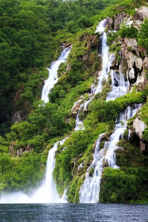 Prompt: A floating island with a very beautiful waterfall