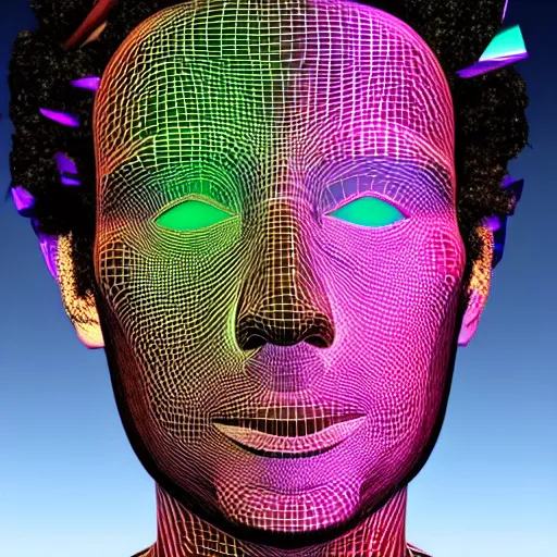 Image similar to a 3d human head made up of shiny holograms