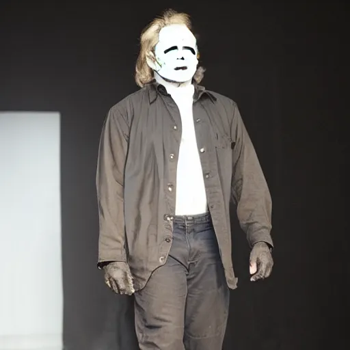 Image similar to Michael Myers walks the runway at a fashion show