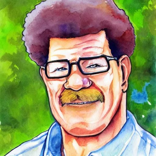 Image similar to water color portrait of hank hill, bob ross art, highly detailed, high quality, high resolution