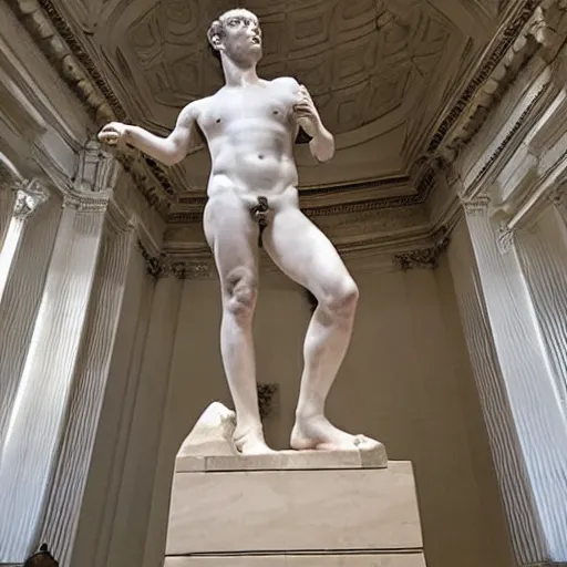 Prompt: Mark Zuckerberg marble statue by Michelangelo, studio Metropolitan Museum of Fine Art
