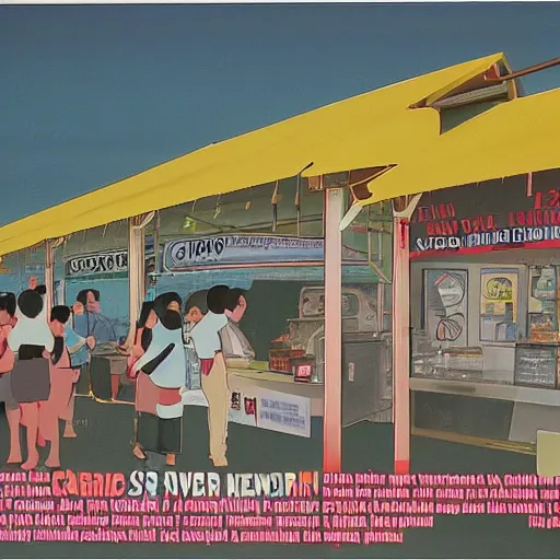 Prompt: A 1990s poster of a hawker centre