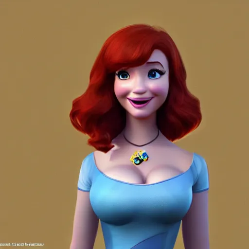 Image similar to Christina Hendricks as Disney Pixar character, 3d render, 4k,