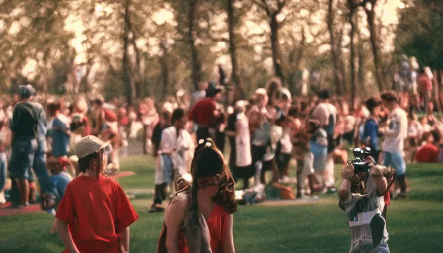 Image similar to 1990s candid photo of the best day at the park, cinematic lighting, cinematic look, UHD