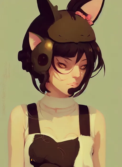 Image similar to portrait of cute catgirl with cat ears, by atey ghailan, by greg rutkowski, by greg tocchini, by james gilleard, by joe gb fenton, by in kaethe butcher, dynamic lighting, gradient light yellow, brown, blonde cream and white color in scheme, grunge aesthetic