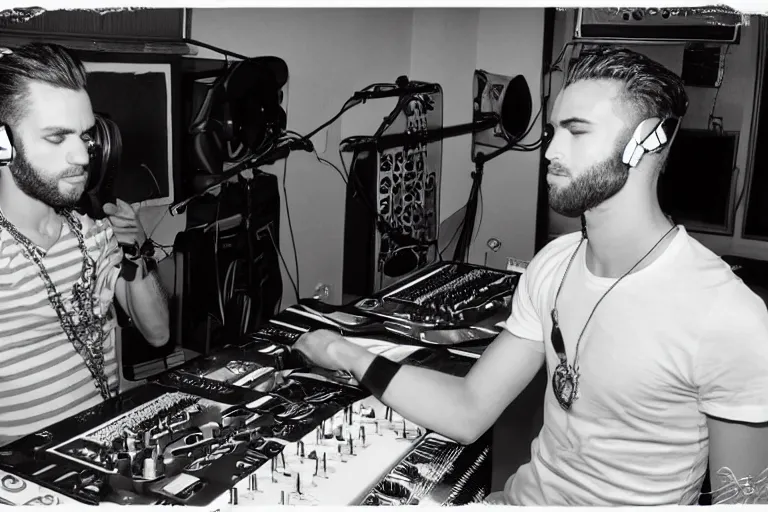 Image similar to gigachad as a dj, black and white photography, highly detailed