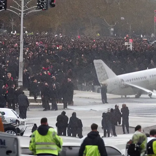 Prompt: people screaming out the windows as the plane crashes