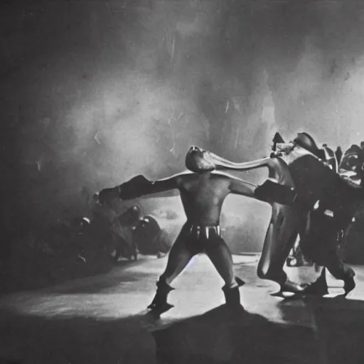 Image similar to photograph of lucha libre, nineteen twenties, avant garde, german expressionist cinema, by fritz lang, dramatic lighting, epic composition