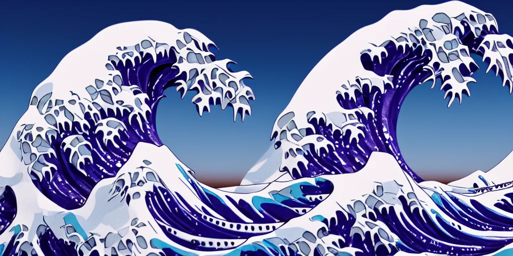 Prompt: A sculpture of ice cream shaped like the great wave off kanagawa, 4K, photorealistic, 3d render