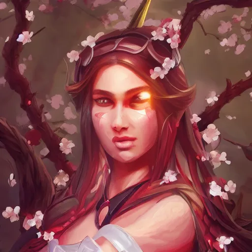 Image similar to - H 768 a zigmerian warrior in a cherry blossom field, Artgerm, artstation, digital art, sharp focus, high fantasy, illustration, D&D, pale colors