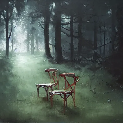 Prompt: chair in the forest, wenjun lin