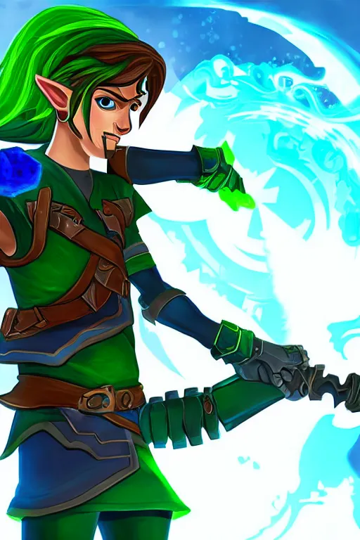 Prompt: an in game portrait of link from hades, hades art style.