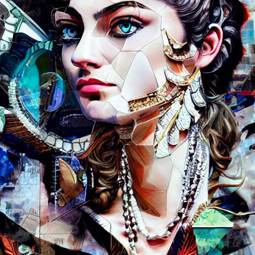 Prompt: Roman Goddess, contemporary collage, highly detailed, digital painting, 4k, HDR, fashion, smooth, sharp focus, art by Sandra Chevrier