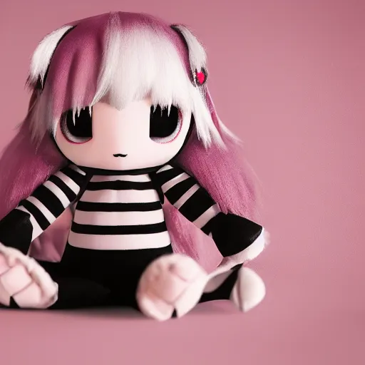 Prompt: cute fumo plush of a girl who appears in the mirror, horror, black and white, vray