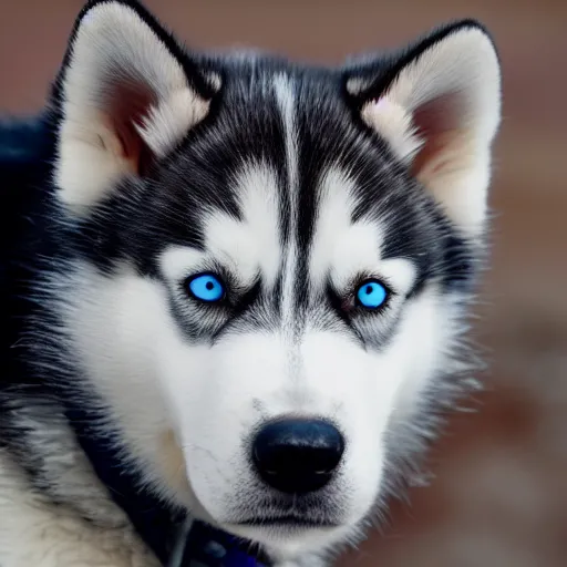 Image similar to A husky puppy with heterochromia , snowy environment, detailed close-up, 4k photo
