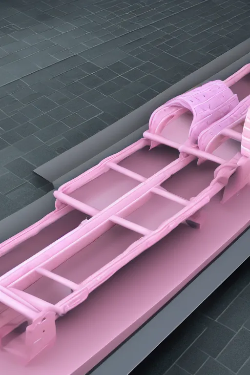 Image similar to conveyor belt transporting pink diapers, fantasy, magic, 4 k, ultra realistic, photorealism, detailed