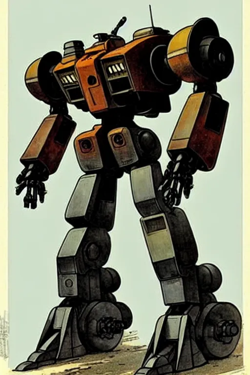 Image similar to (((((1950s huge steam engine mecha robot mechwarrior battletech gundam . muted colors.))))) by Jean-Baptiste Monge !!!!!!!!!!!!!!!!!!!!!!!!!!!