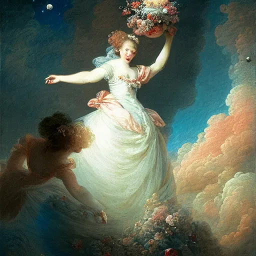 Prompt: rose bride in space, by Fragonard