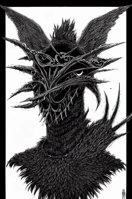 Image similar to crow monster, symmetrical, highly detailed, digital art, sharp focus, trending on art station, kentaro miura manga art style