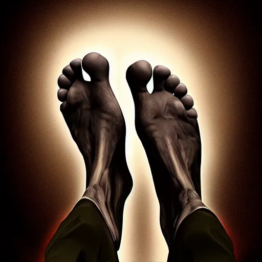 Image similar to man's foot standing on the forehead, advanced digital art