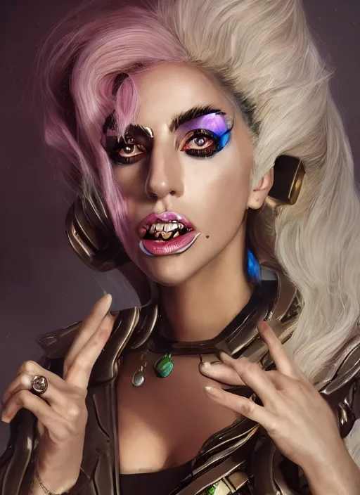 Prompt: lady gaga rendered in the style of characters from league of legends, au naturel, hyper detailed, digital art, trending in artstation, cinematic lighting, studio quality, smooth render, unreal engine 5 rendered, octane rendered, art style by klimt and nixeu and ian sprigger and wlop and krenz cushart