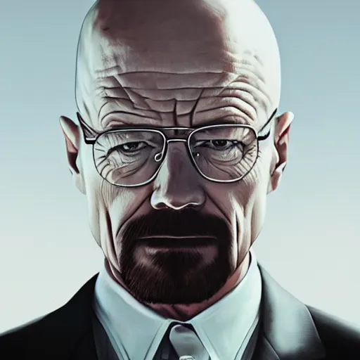 Prompt: walter white in a suit, painting, artgerm, trending on artstation, 4 k highly detailed art, octane render, 3 d, unreal engine, greg rutkowski, wlop, dark room, white smoke, chromatic aberration, white smoke, trending on artstation pixiv