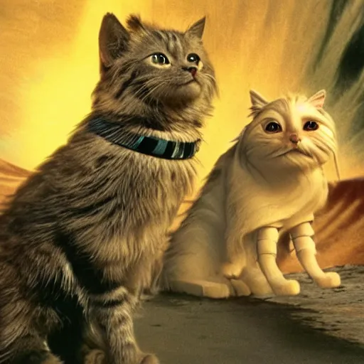 Image similar to a film still of cat - dog ( from the bible ) in star wars 1 9 7 7, realistic, photorealistic, detailed,