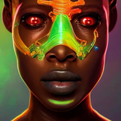 Prompt: african biopunk biochemist, tormented test subjects, neon beakers, science fiction, highly detailed, digital painting, beautiful eyes, symmetry, concept art, sharp focus, illustration, global illumination, radiant light, synthwave colors, detailed and intricate environment, art by artgerm and greg rutkowski and magali villeneuve and ilya kuvshinov!