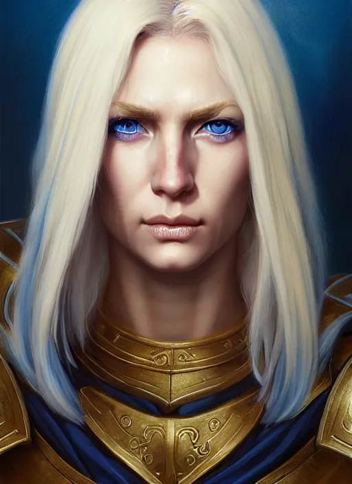 Image similar to a _ fantasy _ style _ portrait _ painting _ of timid white female paladin with blonde hair and blue eyes,, scar under left eye, holy oil _ painting _ unreal _ 5 _ daz. _ rpg _ portrait _ extremely _ detailed _ artgerm _ greg _ rutkowski _ greg