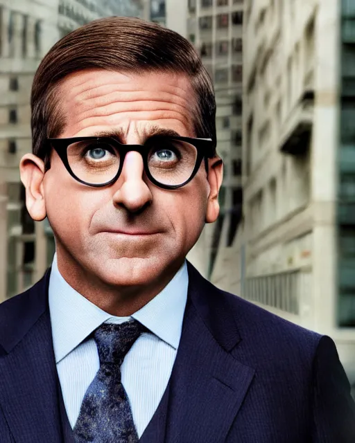 Image similar to steve carrell with a suit as a muppet. highly detailed felt. hyper real photo. 4 k.