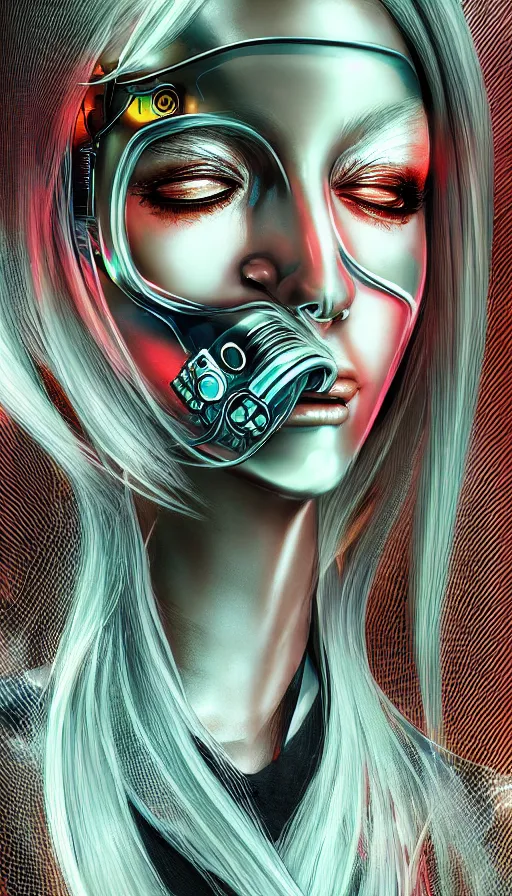 Image similar to face mask on beautiful woman face, cyberpunk art by kuno veeber, cgsociety, computer art, ultra detailed, futuristic, anime aesthetic