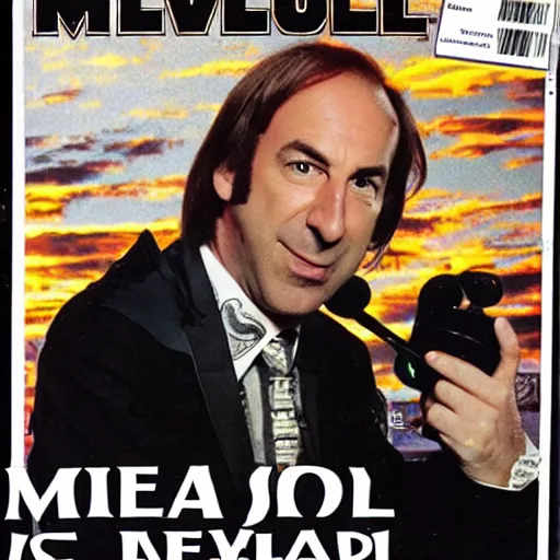 Prompt: Saul Goodman on the cover of a Heavy Metal magazine from the 1980s