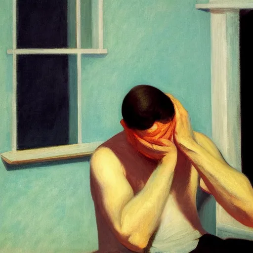 Prompt: a portrait of a crying man by Edward Hopper, 4k,