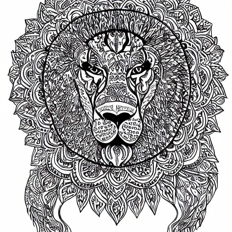 Image similar to symmetric lion mandala ink drawing