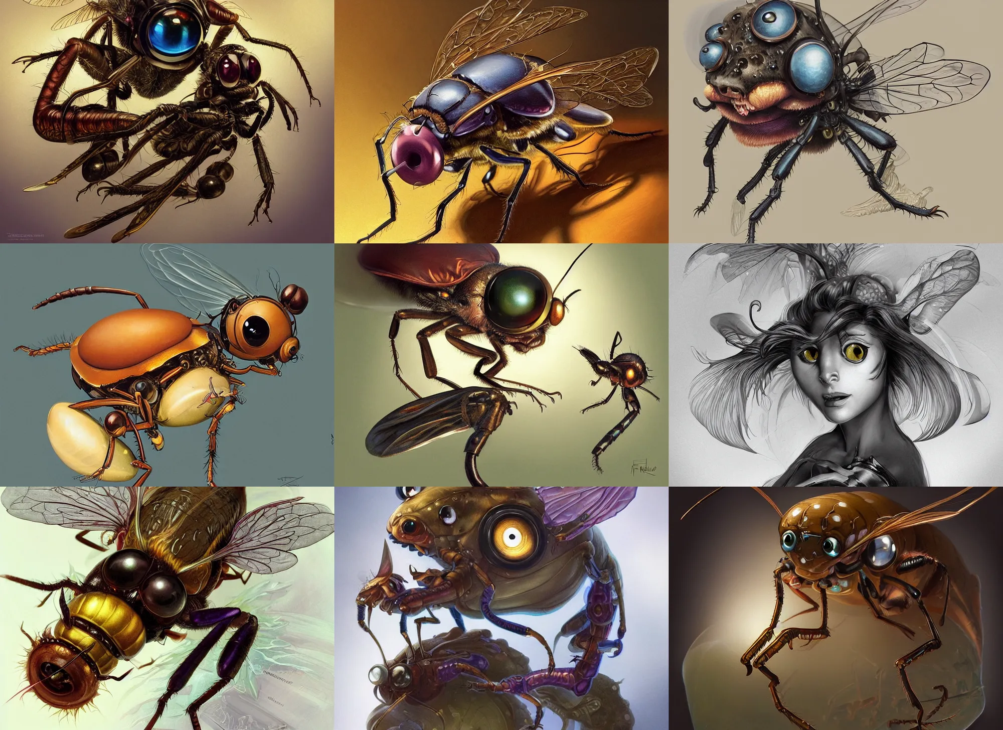 Image similar to an anthropomorphic fly with big eyes wearing a lab coat, diffuse lighting, fantasy, intricate, elegant, highly detailed, lifelike, photorealistic, digital painting, artstation, illustration, concept art, smooth, sharp focus, art by frank frazetta and marco bucci and loish and rossdraws and artgerm and alphonse mucha