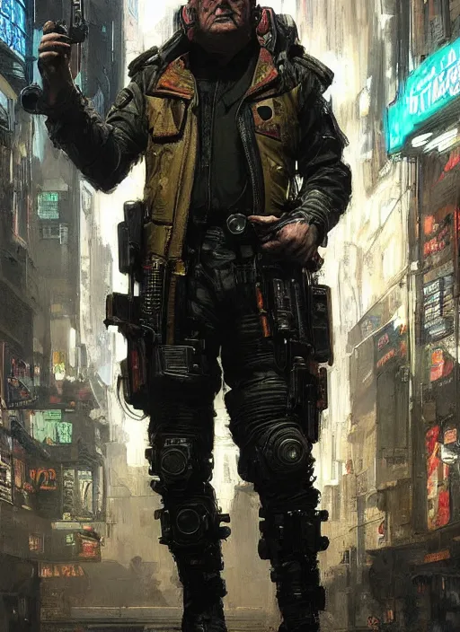 Prompt: winston churchill. cyberpunk mercenary with tattoos wearing a military vest and combat jumpsuit. (Cyberpunk 2077, bladerunner 2049). Iranian orientalist portrait by john william waterhouse and Edwin Longsden Long and Theodore Ralli and Nasreddine Dinet, oil on canvas. Cinematic, hyper realism, realistic proportions, dramatic lighting, high detail 4k