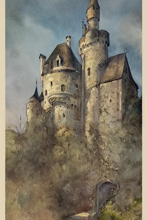 Image similar to 1950s castle . muted colors. by Jean-Baptiste Monge