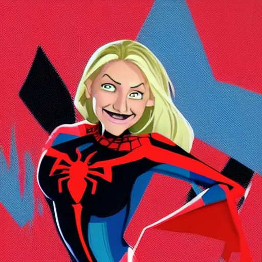 Prompt: cameron diaz portrait, spider - man : into the spider - verse, comic, comix