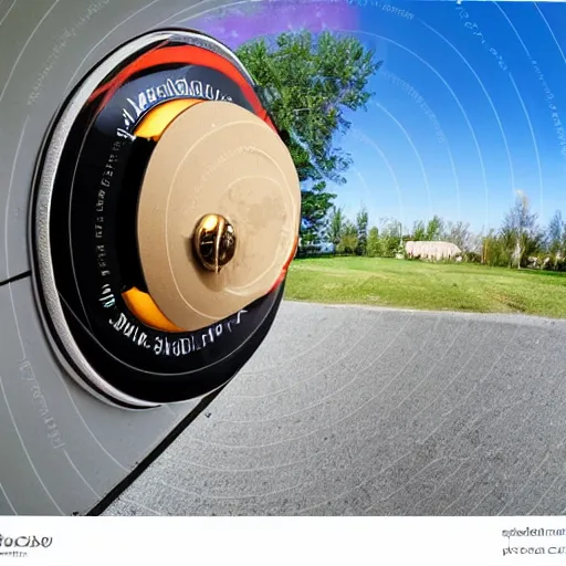 Image similar to fisheye view of dinosaur stealing packages, ring doorbell view