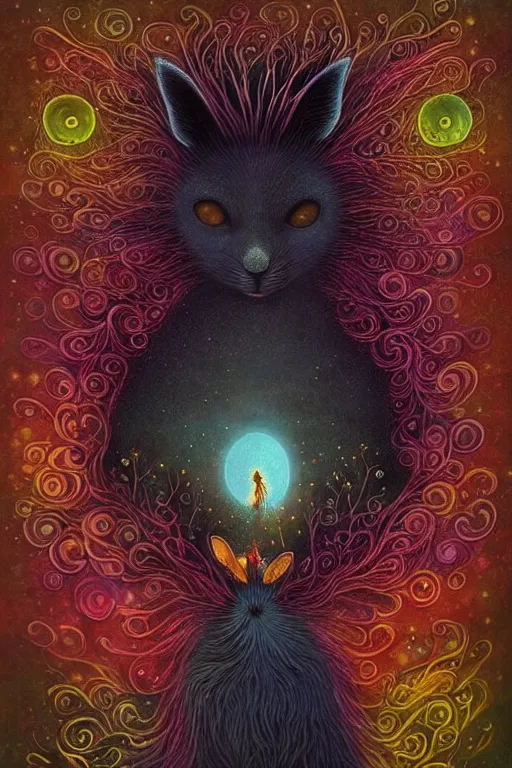 Image similar to surreal hybrid animals, fantasy, fairytale animals, flowerpunk, mysterious, vivid colors, by andy kehoe