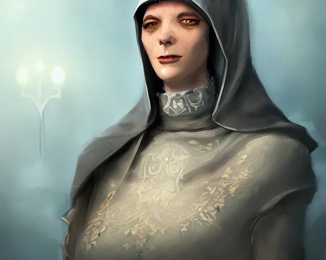 Prompt: The unhealthy, predictable, cruel nun who is estranged nobility, , fantasy art, illustration, epic, fantasy, intricate, elgant, highly detailed, digital painting, artstation, concept art, smooth, sharp focus, in teh style of tony start